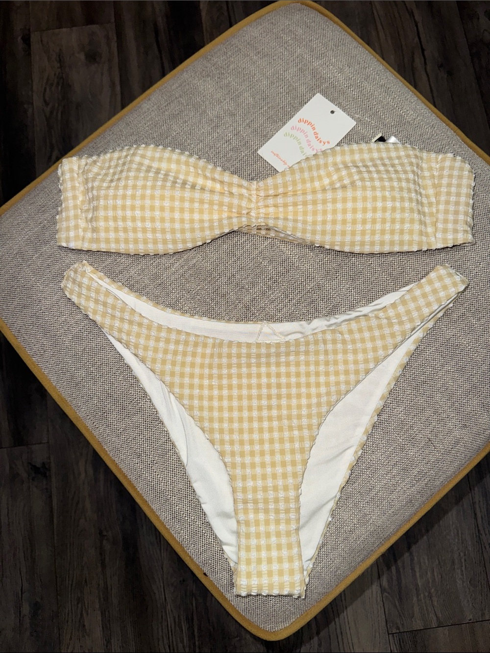 Gingham Bandeau Bikini Set in shade Latte- Women's Swim
